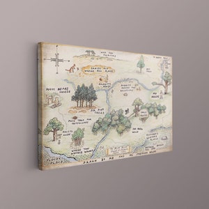 100 Morgen große Holzkarte Leinwand, Winnie the Pooh Karte Druck, Pooh Kindergarten, 100 Morgen Wald, Winnie the Pooh Baby, 100 Morgen Wald Leinwand