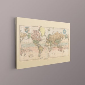 Stanfords wereldkaart canvas, vintage atlas 1898 Mercator-projectie | Vintage poster kunst aan de muur | Vintage canvas wereldkaart
