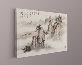 Chinesische Berge und Kiefern Leinwand, Chinesische Landschaftsmalerei, Chinesische Gemälde, China Kunstdrucke, Chinesische Kunst Wanddekor