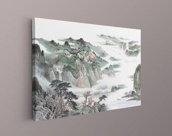 Chinesische Landschaft, Aquarell Malerei, Chinesische Leinwand Kunst, Chinesisches Kunst Poster, Haus Wand Kunst, Bootfahren Zhu Meicun Fine Art Print
