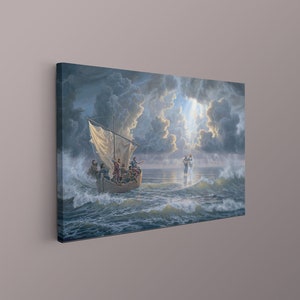 Jesus Walking On Water Canvas, Jesus Christ Canvas Framed and Hanging, Christian Canvas, Jesus Believer Print Art, Jesus Canvas Print