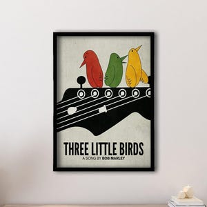 Gerahmte drei kleine Vögel, Bob Marley inspiriert Leinwand Wandkunst, 1970er Jahre Vintage Stil Poster, Reggae Lovers Art, Tolles Musiklehrer Geschenk