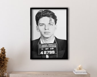 Framed Frank Sinatra Mugshot Poster, Frank Sinatra Mugshot Print, Celebrity Mugshot Poster, Home Bedroom Bar Mancave Decor, Trending Now