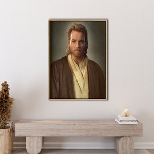 Framed Space Jesus Canvas Inspired by Hofmann's Jesus Oil Painting Style Poster | High Quality Print, Obi- Wan Canvas Print, A Gift Idea