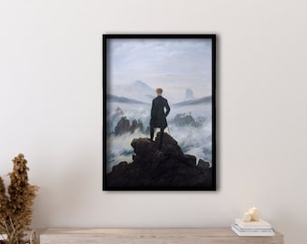Framed The Wanderer Above The Sea of Fog, Home Wall Art Print by Caspar David Friedrich 1818 Canvas Print, German Romanticist Wall Art