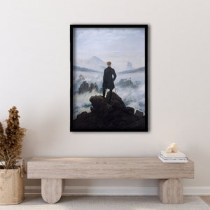 Framed The Wanderer Above The Sea of Fog, Home Wall Art Print by Caspar David Friedrich 1818 Canvas Print, German Romanticist Wall Art