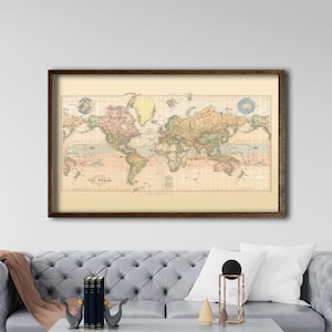 Gerahmte Stanford Weltkarte Canvas, Vintage Atlas 1898 Mercator-Projektion | Vintage Poster Wand Kunst Druck | Vintage Weltkarte Landkarte