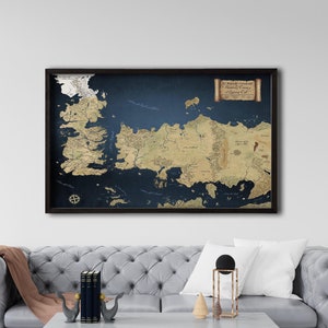 Mappa di Westeros incorniciata, Game of Thrones, regalo per lui, regalo per lei, regalo per la festa della mamma, regalo per la fidanzata, mappa di Westeros, mappa di Game of Thrones