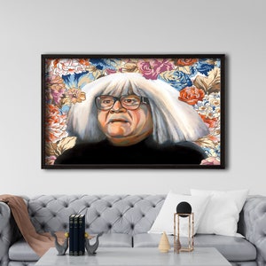 Pôster emoldurado de Frank, arte floral de Danny DeVito, impressão artística, sempre faz sol na Filadélfia, pintura floral, Ango Gobloggian, arte engraçada