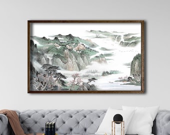 Gerahmte Chinesische Landschaft, Aquarell Malerei, Chinesische Leinwand Kunst, Chinesische Kunst Poster, Haus Wand Kunst, Bootfahren Zhu Meicun Fine Art Print