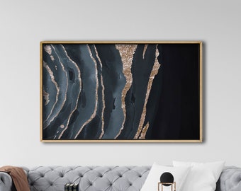 Framed Abstract Black and Gold Canvas,Black and Gold and Gray Painting ,Minimalist Abstract Painting, Abstract Painting, Large Wall Canvas