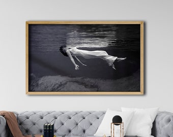 Framed Into The Lake Canvas Poster - Gothic Prints, Dark Academia Print, Moody Victorian Wall Art, Dark Decor Aesthetic, Dark Cottagecore