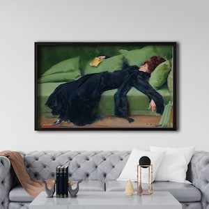 Framed After the Dance Canvas, Decadent Young Woman Print, Ramon Casas, Lady Lying on Couch Painting,Modern Art Print, Home Wall Decor