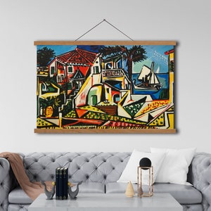 Framed Mediterranean Landscape Canvas Art Print Reproduction, Pablo Picasso Wall Art Canvas, Mediterranean Painting Print, Large Canvas Art