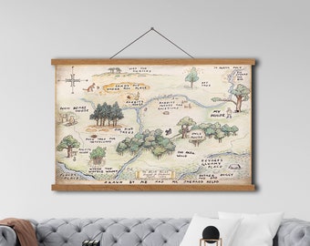 Framed 100 Acre Wood Map, Winnie the Pooh Map Print, Pooh Nursery, 100 Akers Wood Nursery, Winnie the Pooh Baby, 100 Acre Woods Canvas