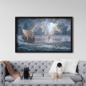 Framed Jesus Walking On Water Canvas, Jesus Christ Canvas Framed and Hanging, Christian Canvas, Jesus Believer Print Art, Jesus Canvas Print