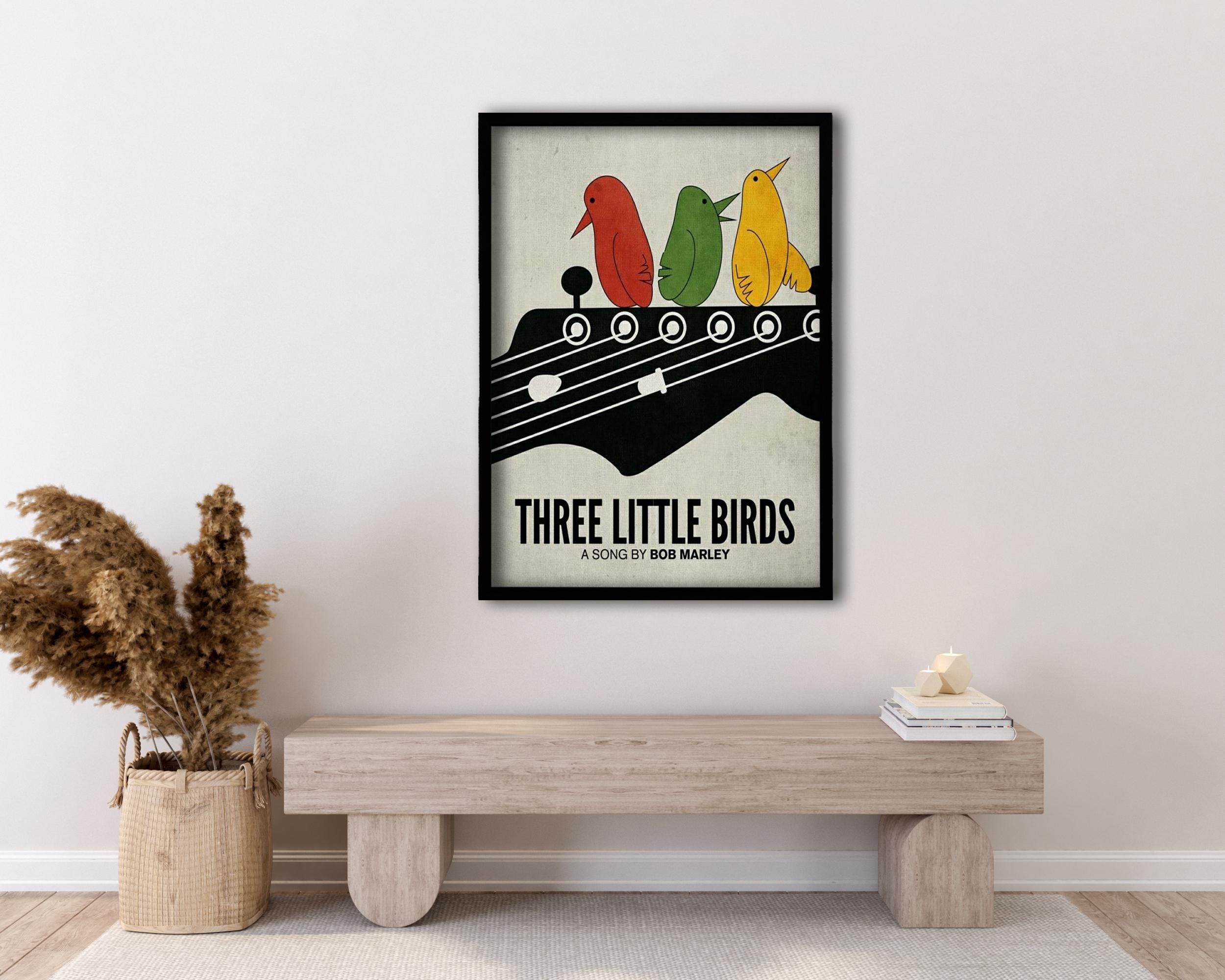 Framed Three Little Birds, Bob Marley Inspired Canvas Wall Art
