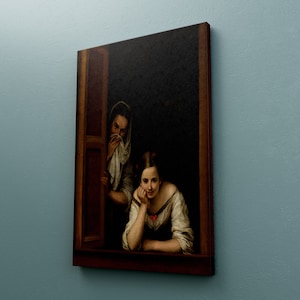 Two Women at a Window Canvas, Bartolome Esteban Murillo Reproduction Print, Amazing Quality Canvas, Home Wall Art Decor