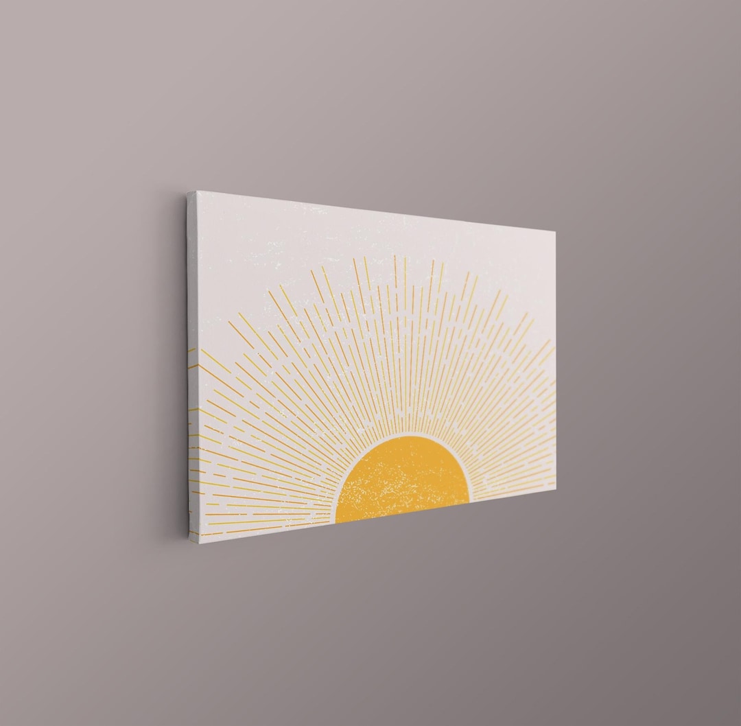 Boho Horizontal Sun Canvas, Yellow Sun Poster, Sunrise Wall Art, Boho ...