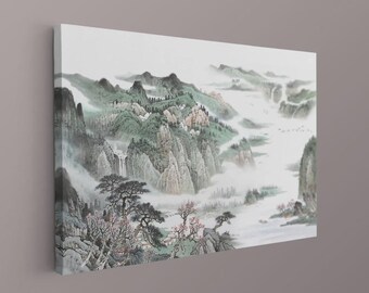 Chinesische Landschaft, Aquarell Malerei, Chinesische Leinwand Kunst, Chinesisches Kunst Poster, Haus Wand Kunst, Bootfahren Zhu Meicun Fine Art Print