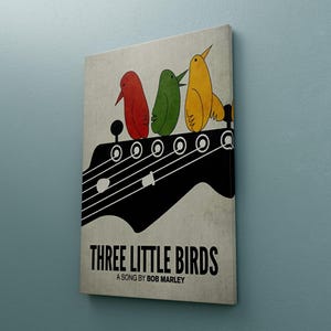 Lienzo de tres pajaritos, arte de pared inspirado en Bob Marley, póster de estilo vintage de los años 70, arte para amantes del reggae, gran regalo para profesores de música