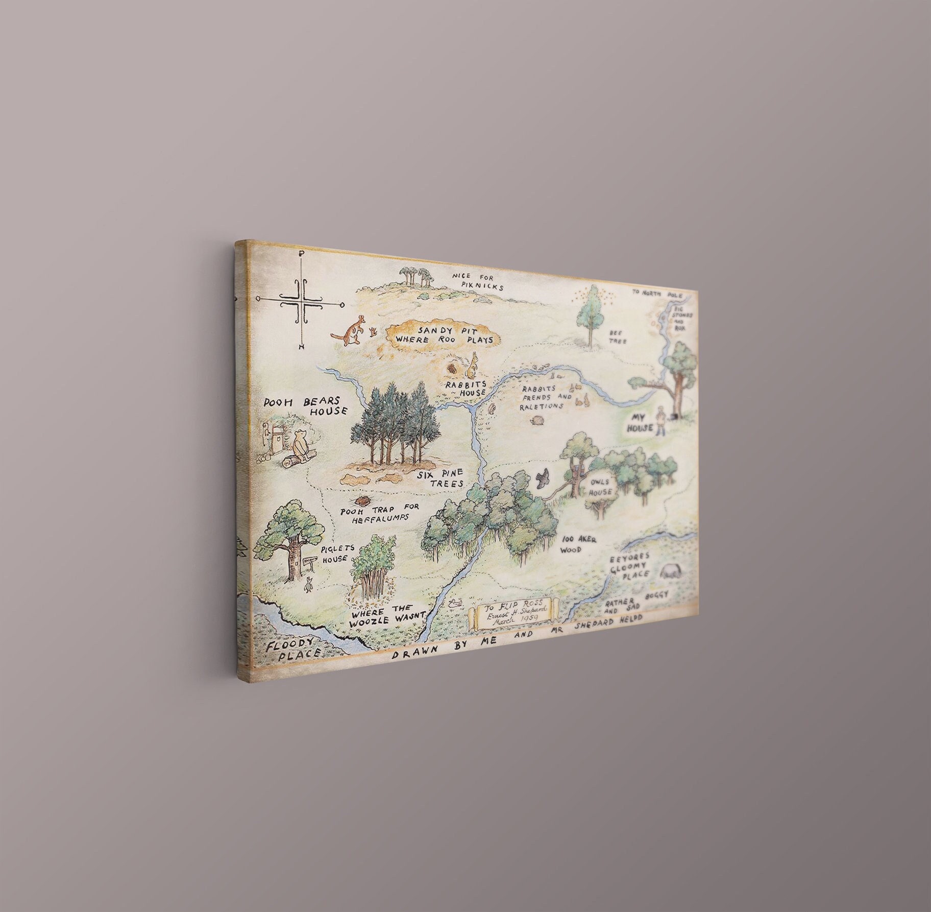 Framed 100 Acre Wood Map, Winnie the Pooh Map Print, Pooh Nursery, 100 ...