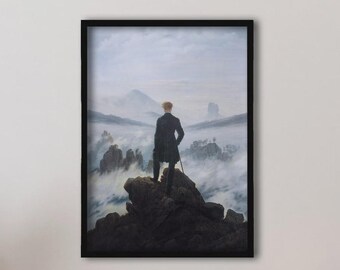Framed The Wanderer Above The Sea of Fog, Home Wall Art Print by Caspar David Friedrich 1818 Canvas Print, German Romanticist Wall Art
