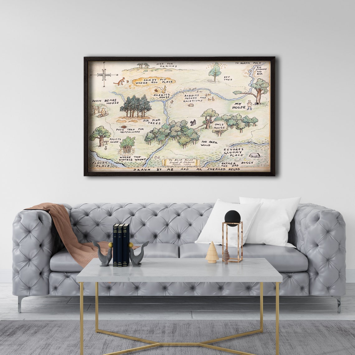 Framed 100 Acre Wood Map, Winnie the Pooh Map Print, Pooh Nursery, 100 ...