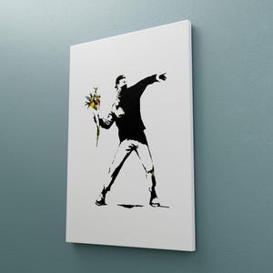 Rage Flower Thrower Canvas Poster, Flower Thrower Banksy Canvas Art Print, Street Art Graffiti Banksy Style Canvas, Urban Graffiti Print