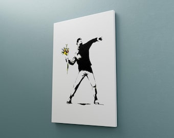 Rage Flower Thrower Canvas Poster, Flower Thrower Banksy Canvas Art Print, Street Art Graffiti Banksy Style Canvas, Urban Graffiti Print