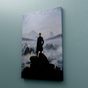 The Wanderer Above The Sea of Fog Canvas, Home Wall Art Print by Caspar David Friedrich 1818 Canvas Print, German Romanticist Wall Art