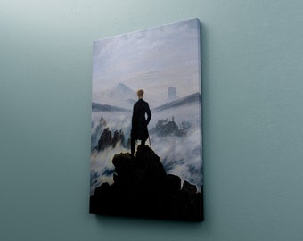 The Wanderer Above The Sea of Fog Canvas, Home Wall Art Print by Caspar David Friedrich 1818 Canvas Print, German Romanticist Wall Art