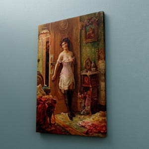 Victoriaanse vrouw canvas, antiek Victoriaans schilderij, Victoriaans schilderij print, Dark Academia Wall Art, moderne antieke print, Home Wall Decor