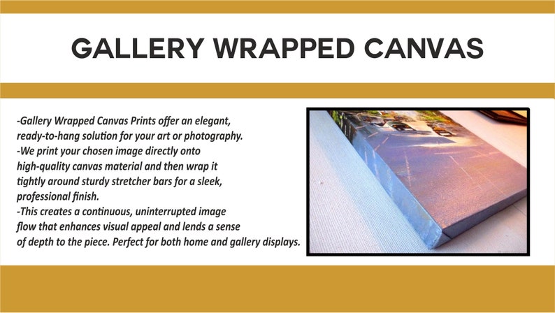 Puede incluir: Primer plano de una impresi&oacute;n en lienzo envuelta alrededor de barras de camilla de madera. El lienzo est&aacute; estirado firmemente y los bordes est&aacute;n cuidadosamente metidos. La impresi&oacute;n muestra una escena de paisaje colorida.