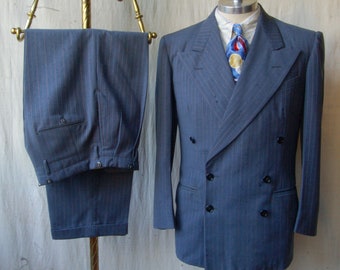 40s Double Breasted Blue Pin Stripe Suit/ Vintage 1940’s Swing Era Suit/Swing Dance/ Vintage Pinstripe Suit