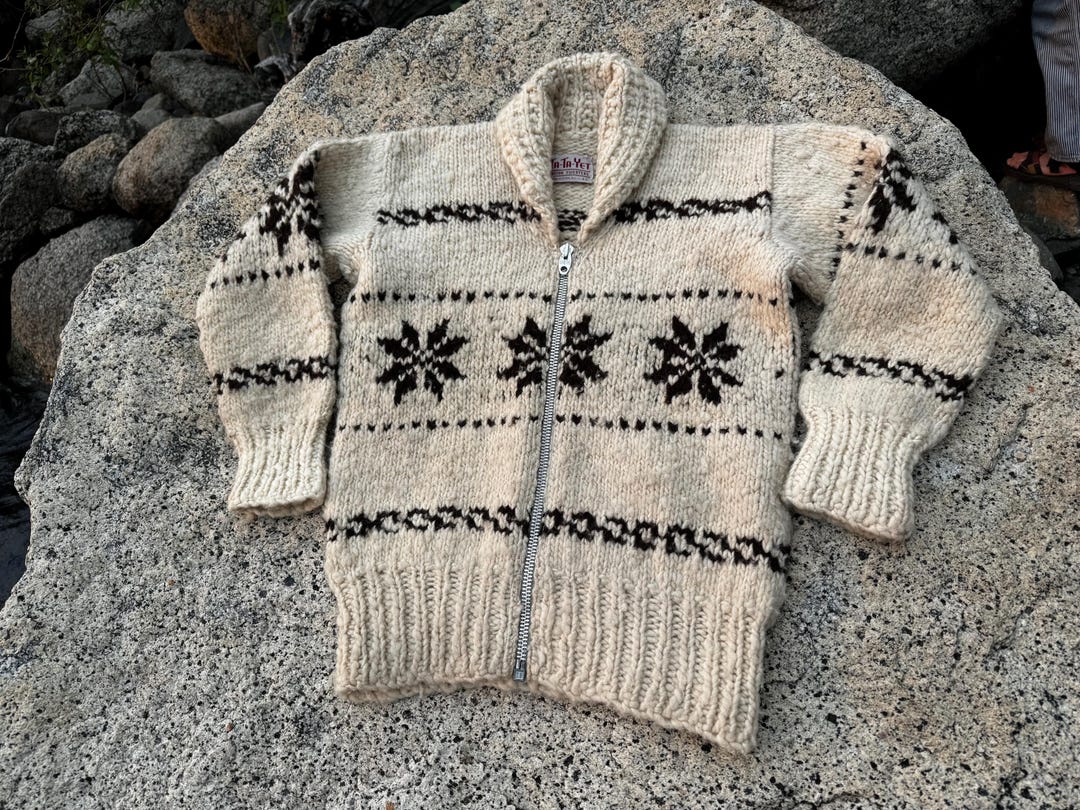 Vintage 1950s 60s Ta ta yet Indian Sweaters Cowichan style Zipper Front Heavy Wool Cardigan From Saanichton V.I. Estate of Tommy Dobbs Etsy Canada