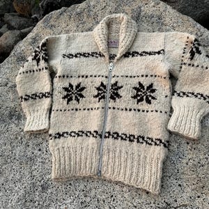 Vintage 1950s Cowichan Wool Cardigan: Hand Knit Snowflake Sweater