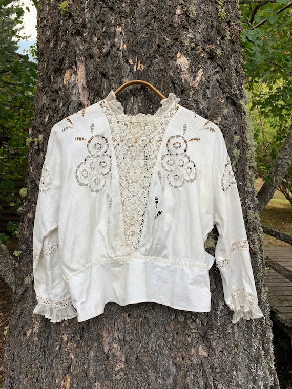 Vintage Late 1800’s French Linen Victorian Blouse… - image 1