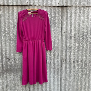 Vintage 1980’s Gem-Toned Raspberry Jersey Knit 80’s KDK Dress