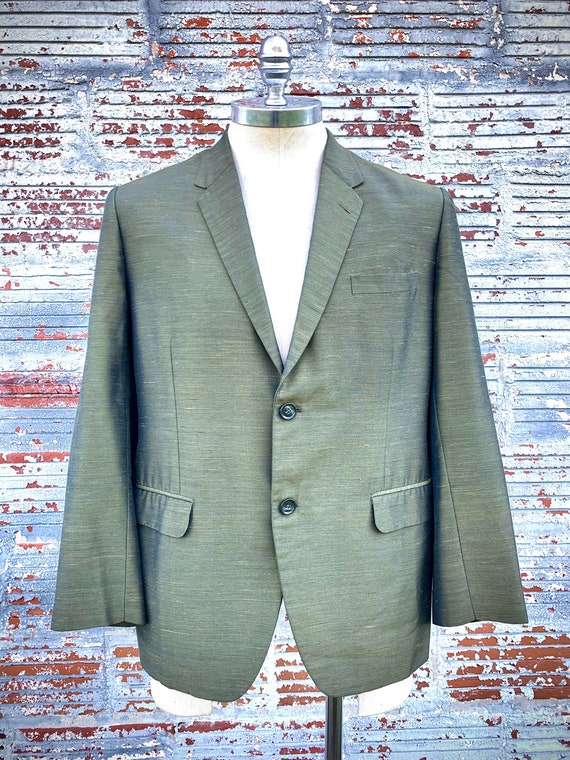 60s Green Sharkskin Jacket 40/ Vintage 1960’s Men… - image 2