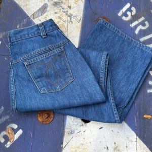 Vintage 1970’s ‘Just My Fit’ by Sears Ultra-High Waist Wide-Leg Medium Indigo Jeans/Vintage Size 14/30x31/ 70’s Bell Bottom Jeans/Made in US