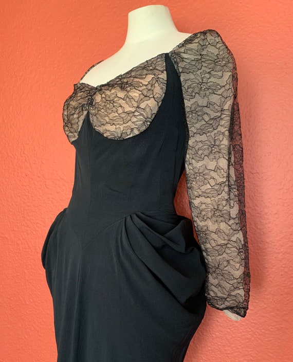 Vintage Handmade 1930’s Crepe Rayon & Lace Gown wi