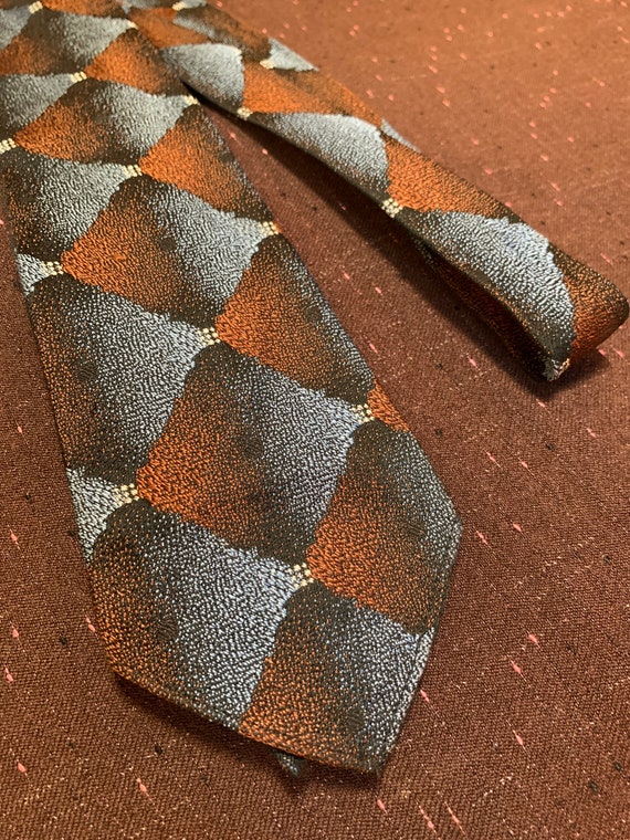 50s 60s Brocade Neck Tie Brown Blue Skinny/ Vintag
