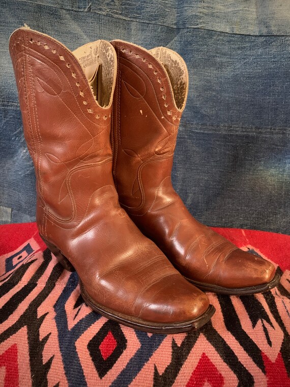 50s Cowboy Boots Square Toe Brown Mens 8 Western