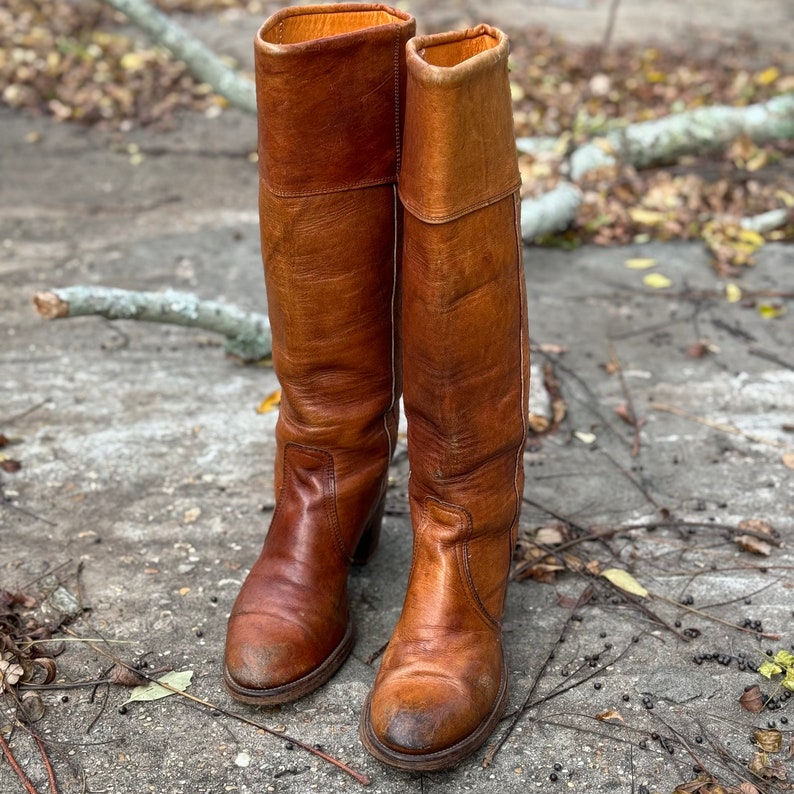 Vintage 1970s Frye Hand-crafted Caramel-colored Leather Tall Campus ...