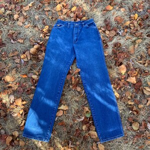 Pu&ograve; includere: Jeans blu in denim con un classico design a cinque tasche. I jeans hanno un taglio dritto e una chiusura con bottone e cerniera. Il denim &egrave; di media tonalit&agrave;, su un letto di foglie ed erba secche.
