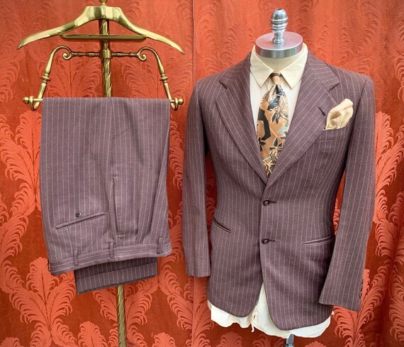 40s Single Breasted Tobacco Pinstripe Suit Hollywo