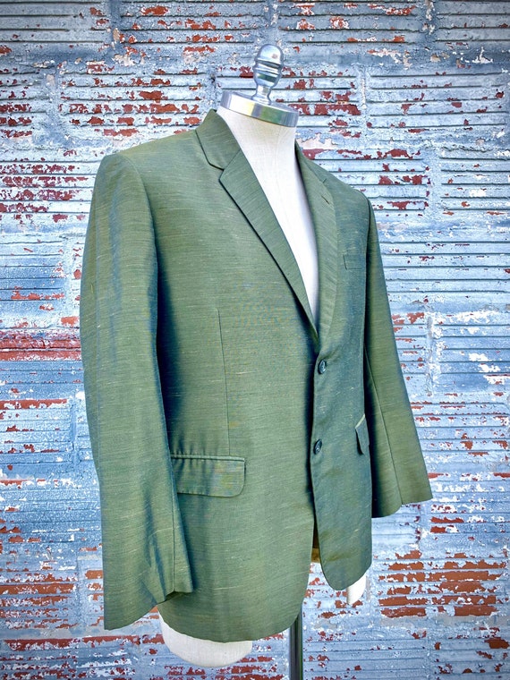 60s Green Sharkskin Jacket 40/ Vintage 1960’s Men… - image 1