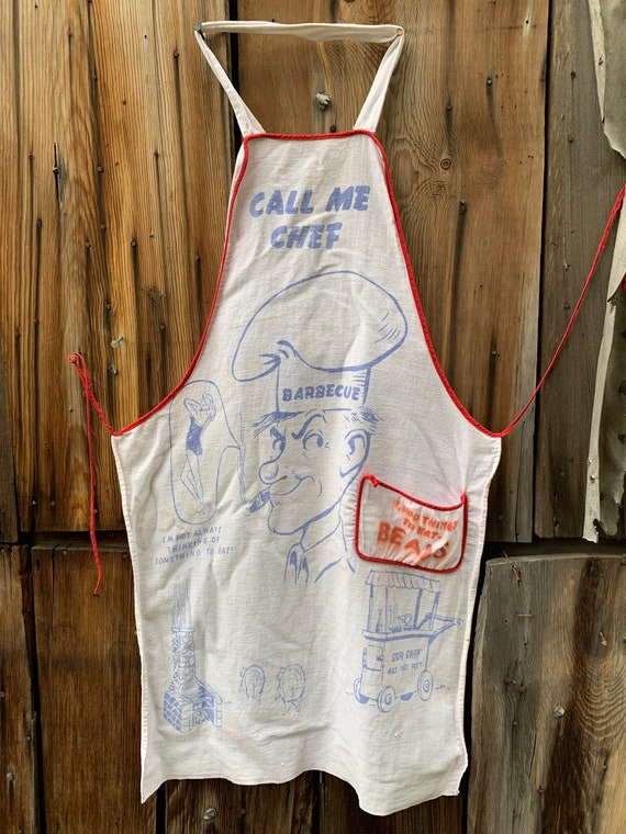 Vintage 1950’s Novelty-Print BBQ Apron/ Vintage Jo