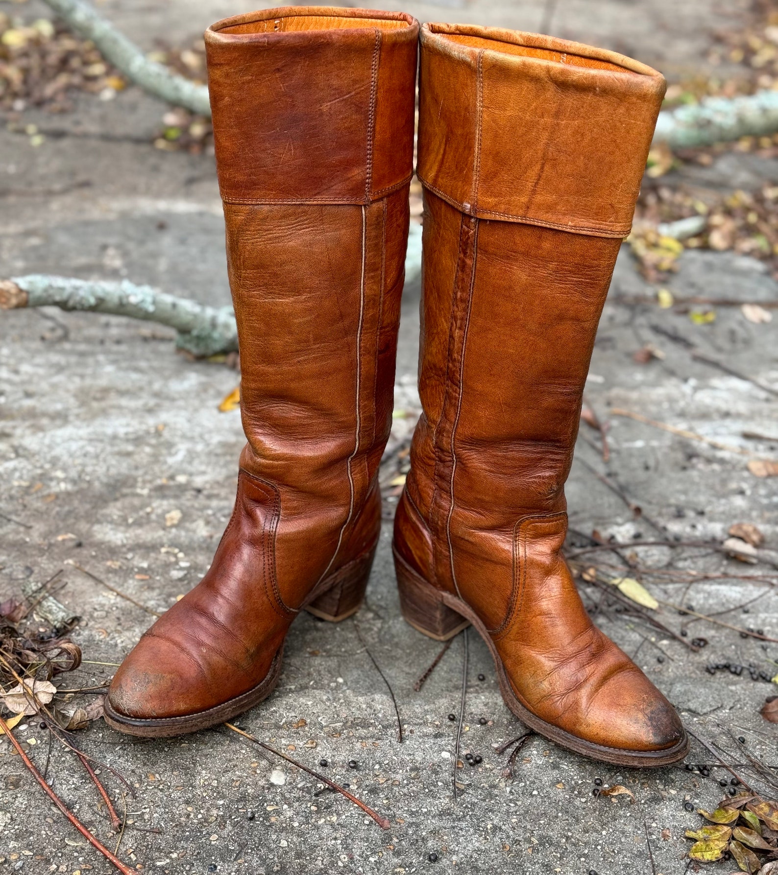 Vintage 1970s Frye Handcrafted Caramelcolored Leather Tall Campus